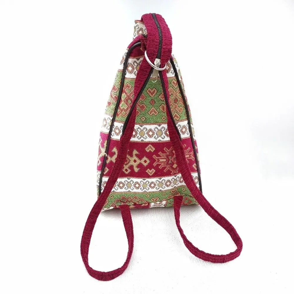 Bohemian Backpack Ethnic Turkish Red Green White Tapestry Shoulder Bag Tassels